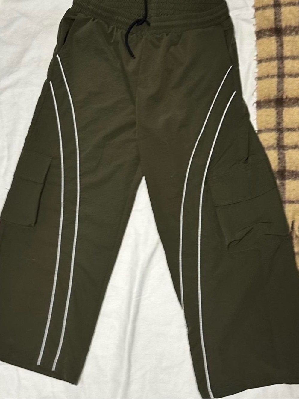 Manfinity Olive Green Cargo Trackpants with Reflective Striping-XXL